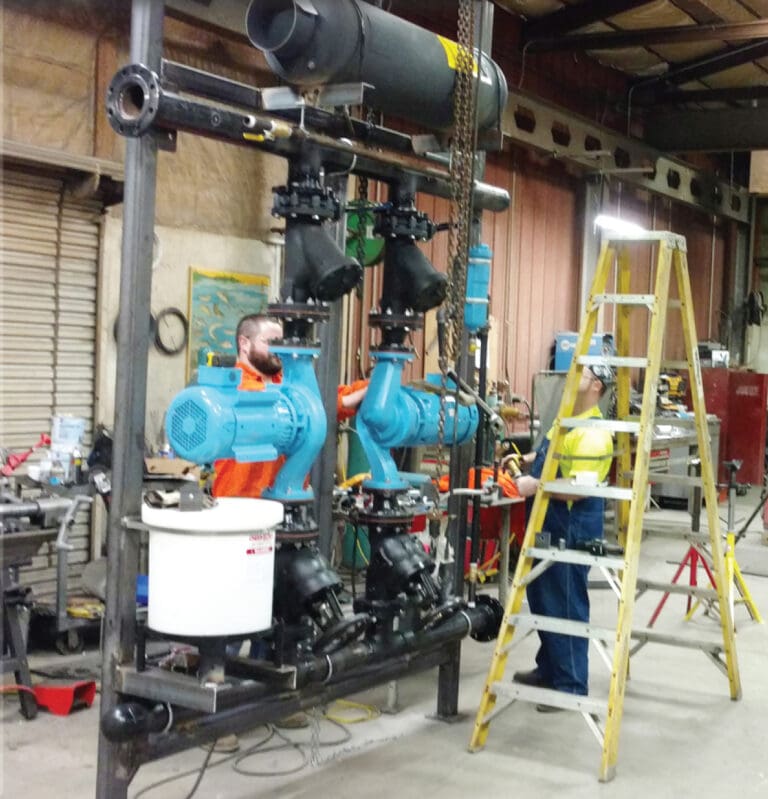 Prefabricated pump skid assembled in the Wilkes fabrication shop