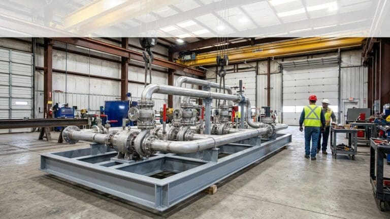 Prefabricated process piping skid assembled in a fabrication shop