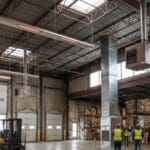 Warehouse heating with infrared tube heaters, unit heaters and a make-up air duct in a Northern Ohio plant in winter